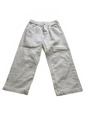 LL BEAN Womens SZ 8 White Cropped  100% Cotton Jeans Nautical‎ Preppy